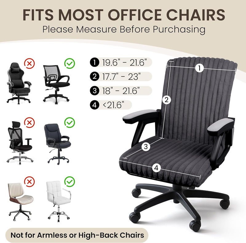 AELS Faux Fur Striped Office Chair Cover, Desk Chair Cover Computer Office Chair Covers - Fits Desk Chair/Armchair, Soft Breathable Fabric - Washable & Removable for Home & Office, Dark Gray - Image 2